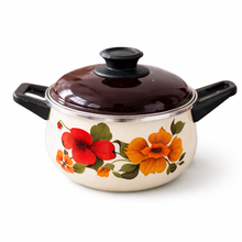 Load image into Gallery viewer, Vintage emaljekjele med blomsterdekor