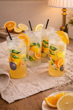 Load image into Gallery viewer, Franske retro longdrink-glass med fruktmotiv – sett på 6
