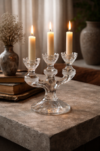 Load image into Gallery viewer, 3-armet vintage lysestake i klart glass
